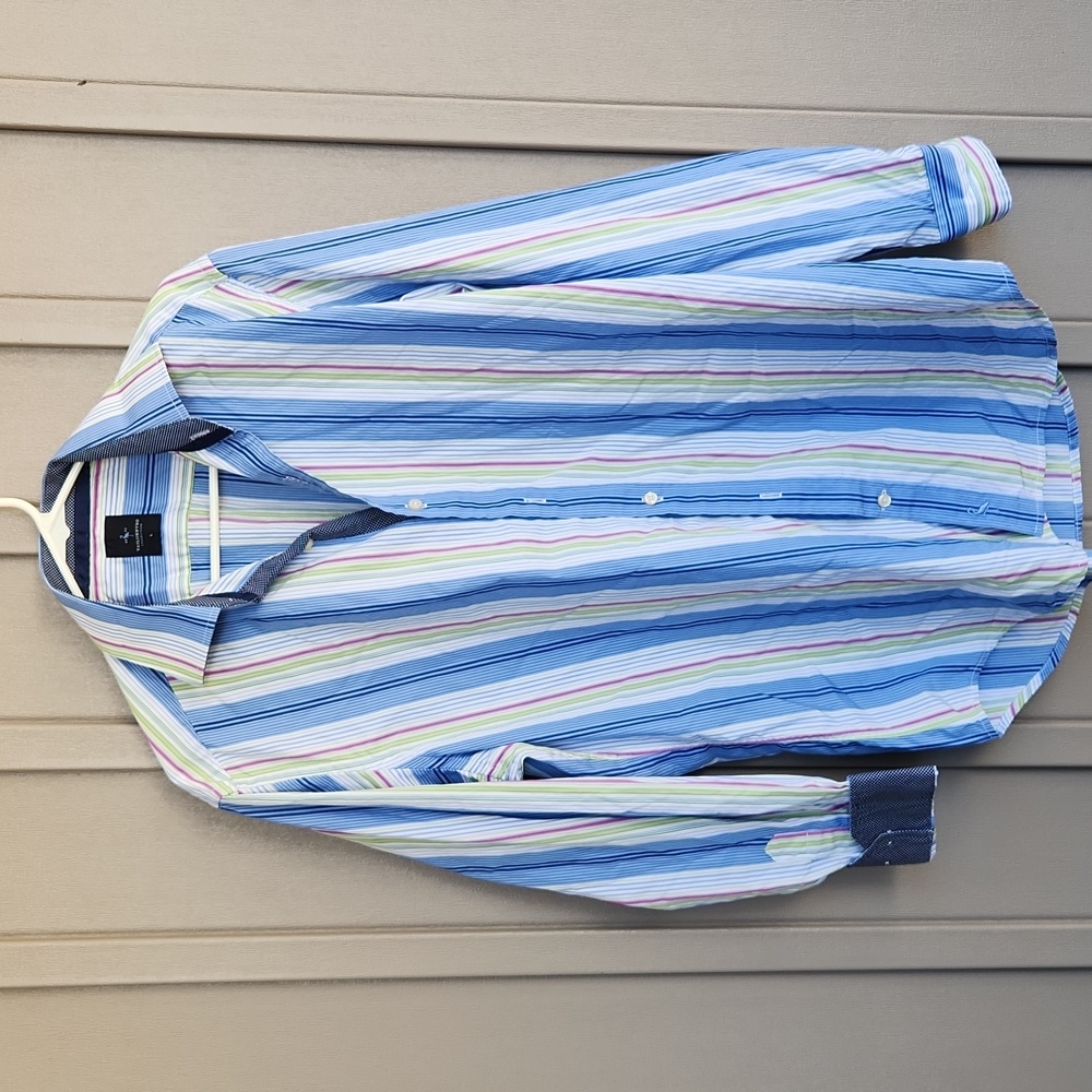 Taylor Byrd Shirt Mens Shirt Large Long Sleeve Striped Blue White